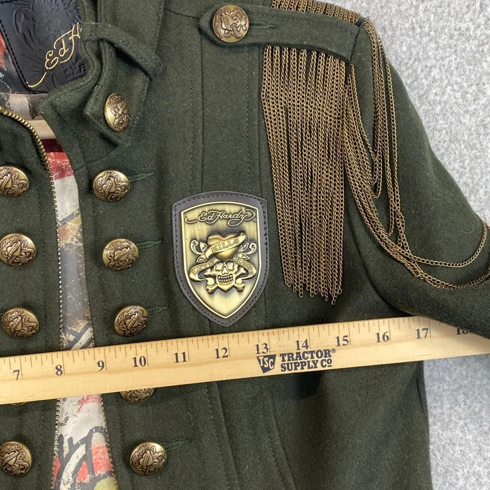 Vtg Ed Hardy military style jacket S Christian Audigier wool blend steampunk Y2K - Picture 5 of 12